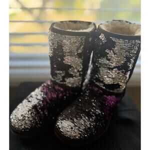 UGG Australia Classic Ankle Boots Sparkles Purple / Silver Sequin Women's 7